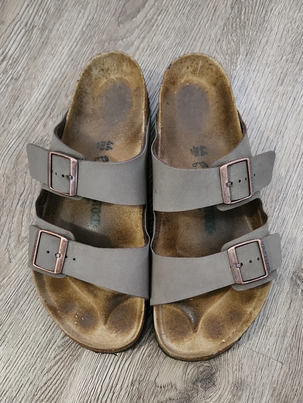 Birkenstock Arizona Two-Buckle Slide Sandals with Copper Buckles - Men's Size 44